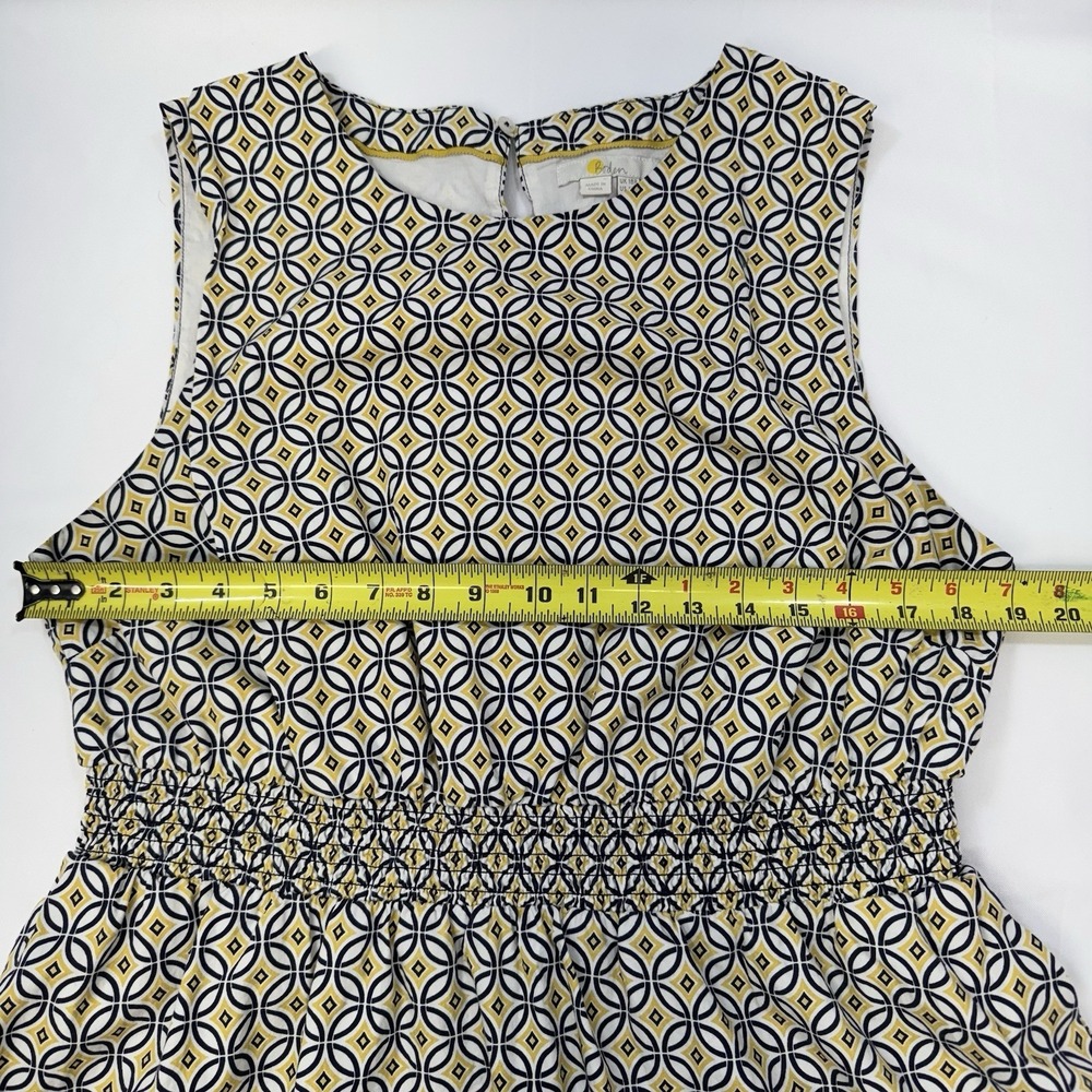 Boden Womens 14R Smocked Waist Fit Flare Cotton Dress Yellow Navy Trance Preppy - Picture 13 of 14